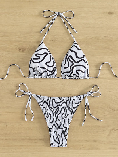 Black White Stripe Print 2 Piece Swimwear - beachblom