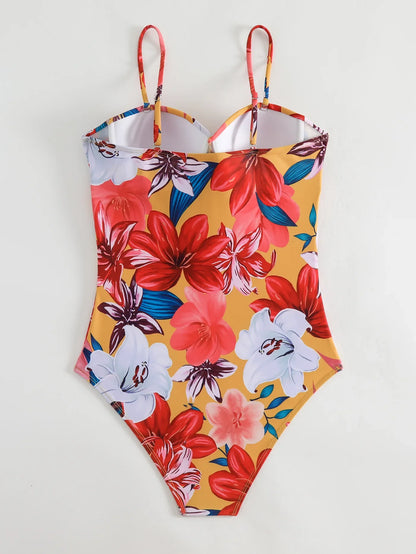 One Piece Vintage Floral Print Swimsuit - beachblom