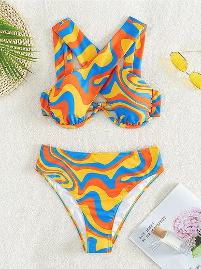 Orange Wave Designer Halter 2 Piece Swimwear - beachblom