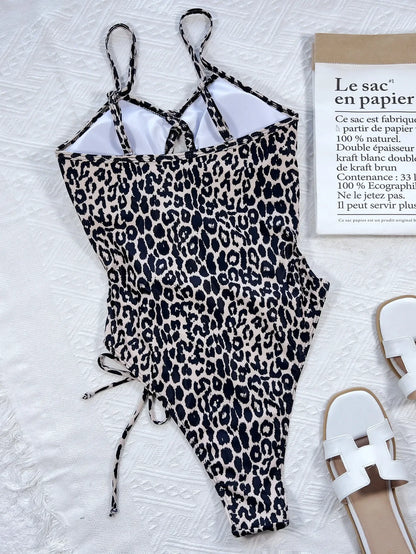 Sexy Black Leopard Print One Piece Swimsuit - beachblom