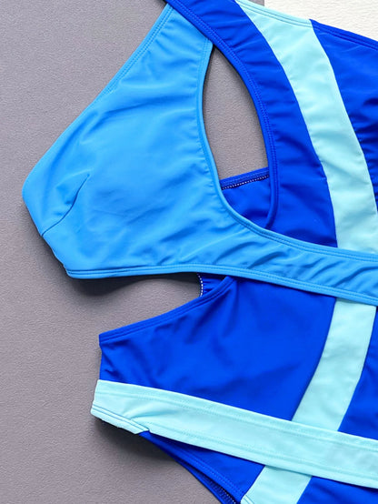 New Blue Contrast One Piece Swimsuit - beachblom