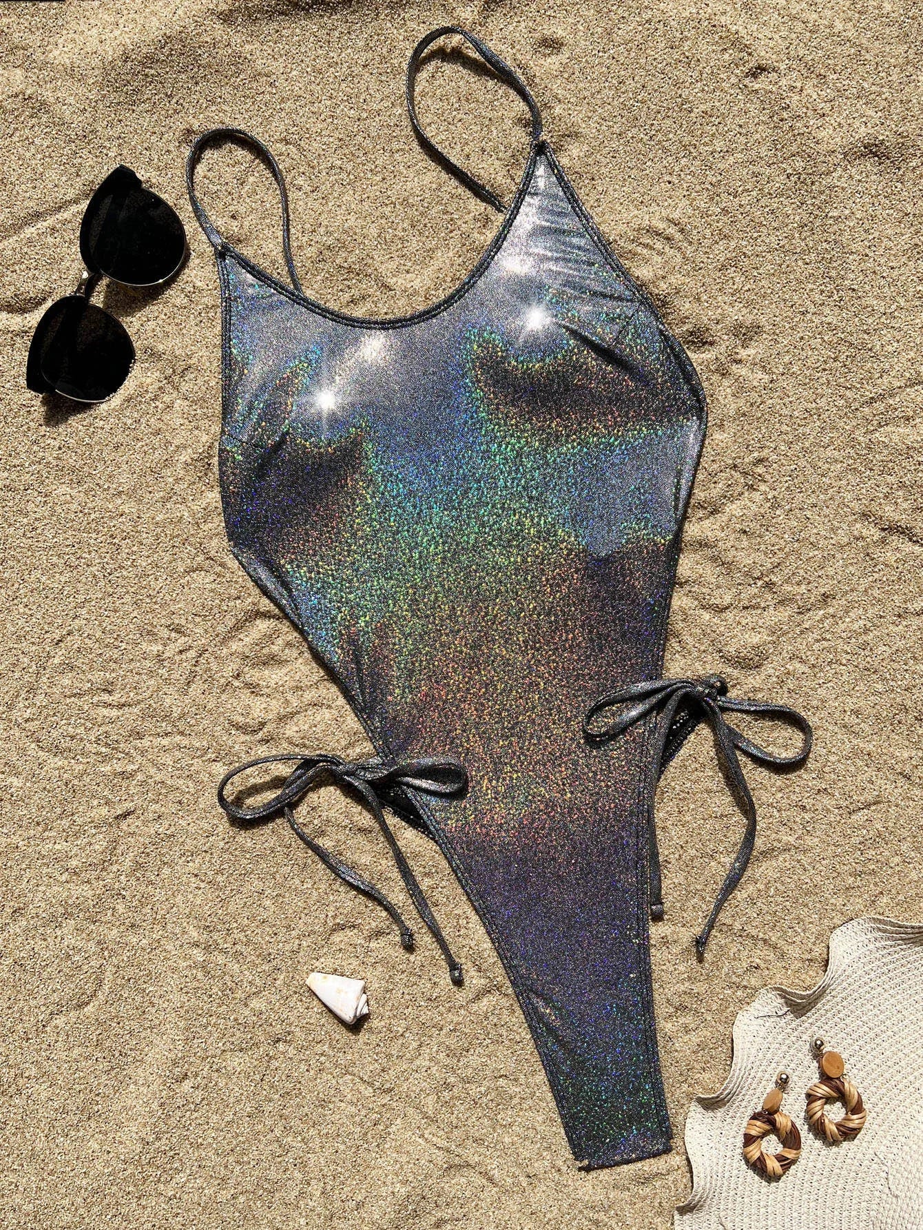 Shiny Silver One Piece Swimsuit - beachblom