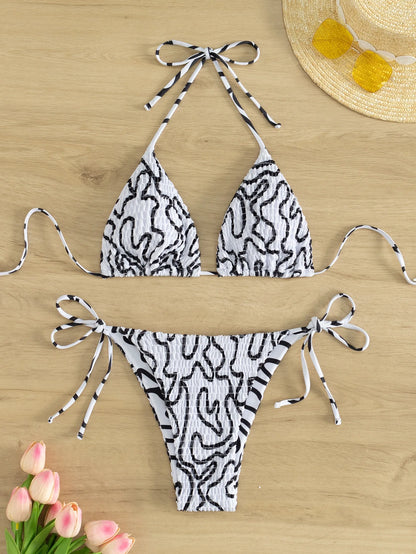 Black White Stripe Print 2 Piece Swimwear - beachblom