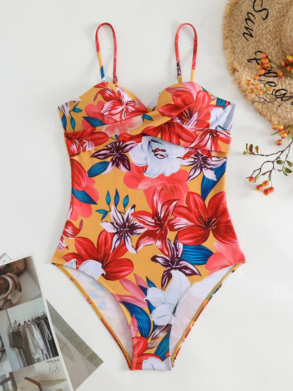 One Piece Vintage Floral Print Swimsuit - beachblom