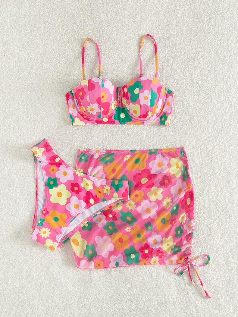 Sexy Shell Push Up 3 Piece Bikini Set - beachblom