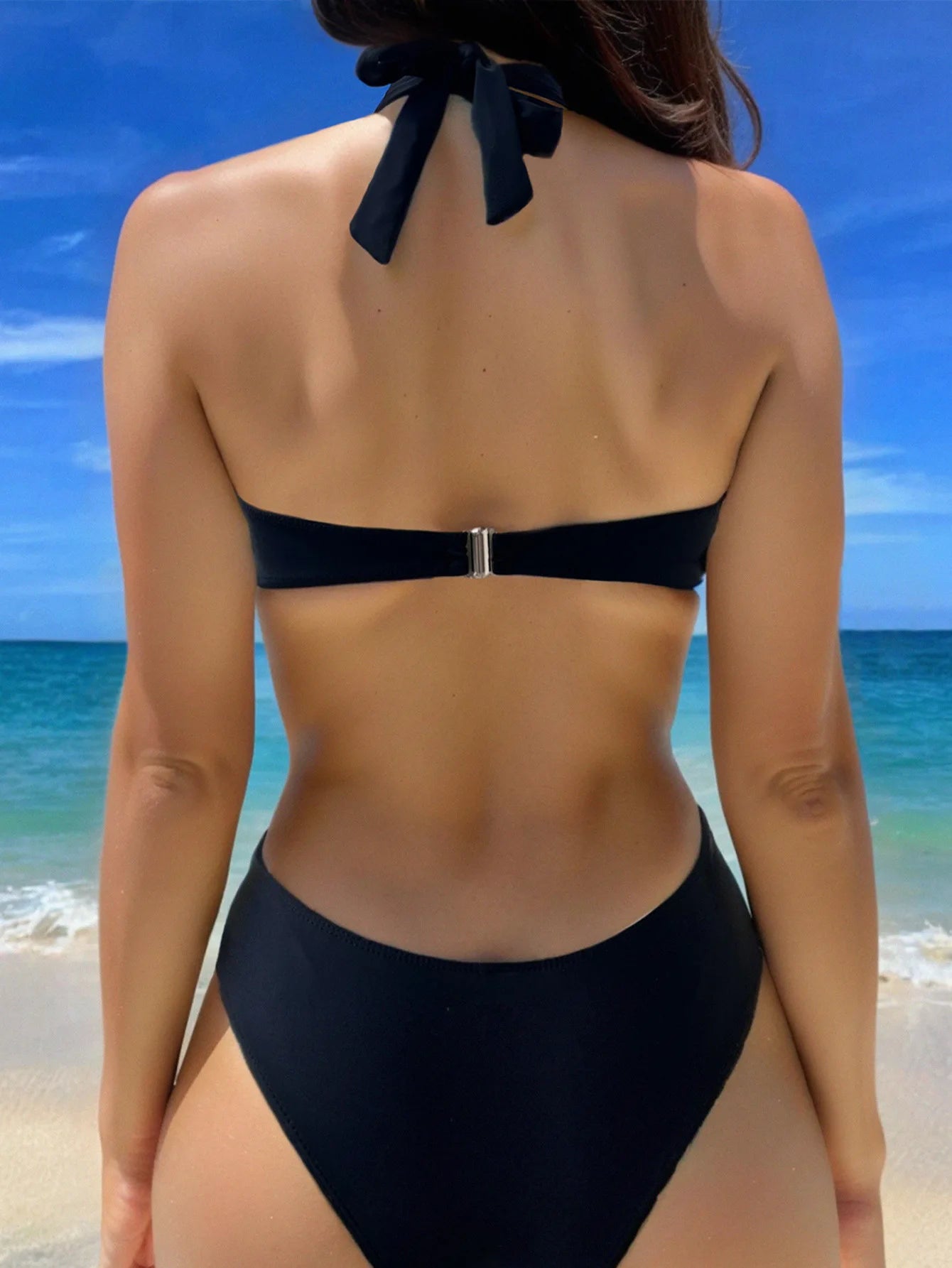 Solid Color Black 2 Piece Swimsuit - beachblom