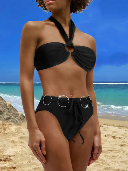 Solid Color Black 2 Piece Swimsuit - beachblom