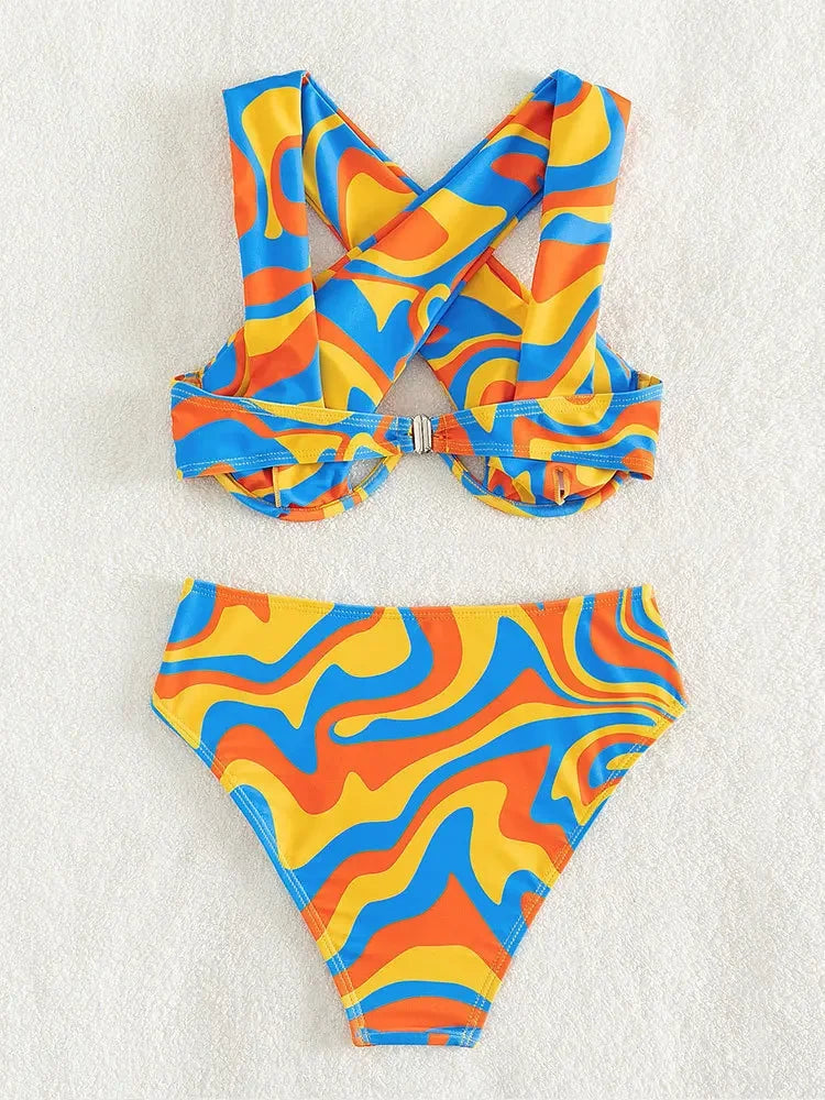 Orange Wave Designer Halter 2 Piece Swimwear - beachblom