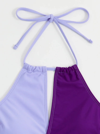 Sexy Purple Contrast One Piece Swimsuit - beachblom