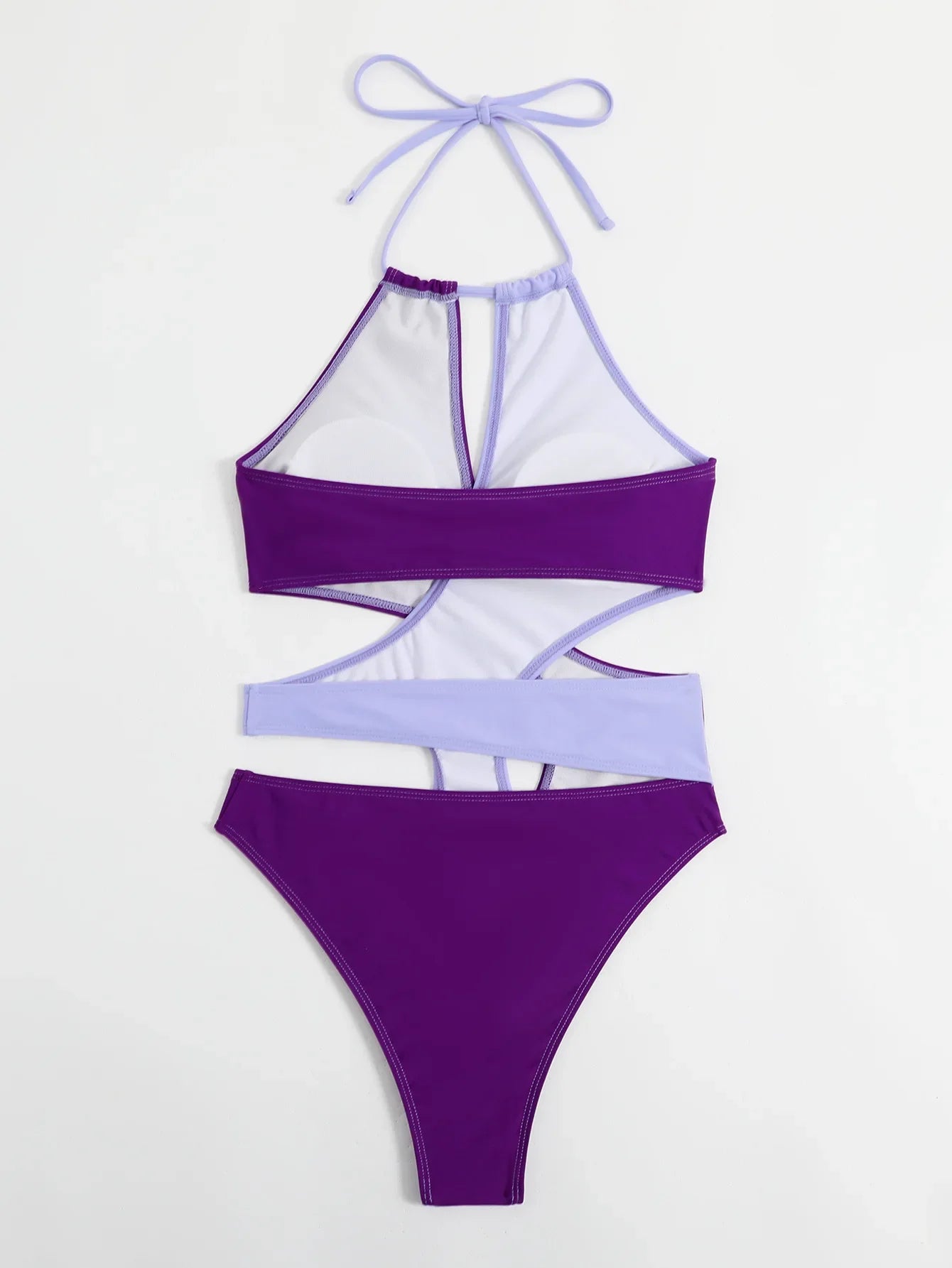 Sexy Purple Contrast One Piece Swimsuit - beachblom